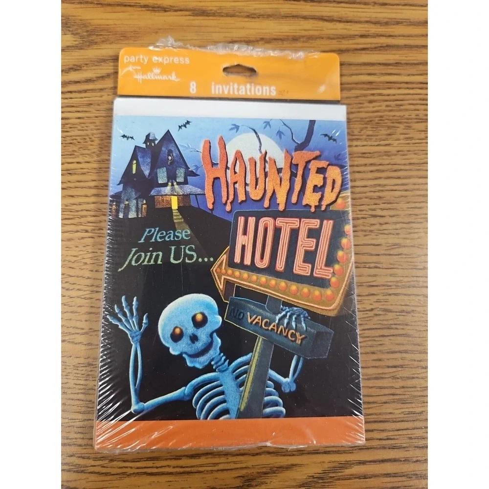 Halloween Hallmark Party Invitations 3pks Cards Haunted Hotel & Skeleton NIP